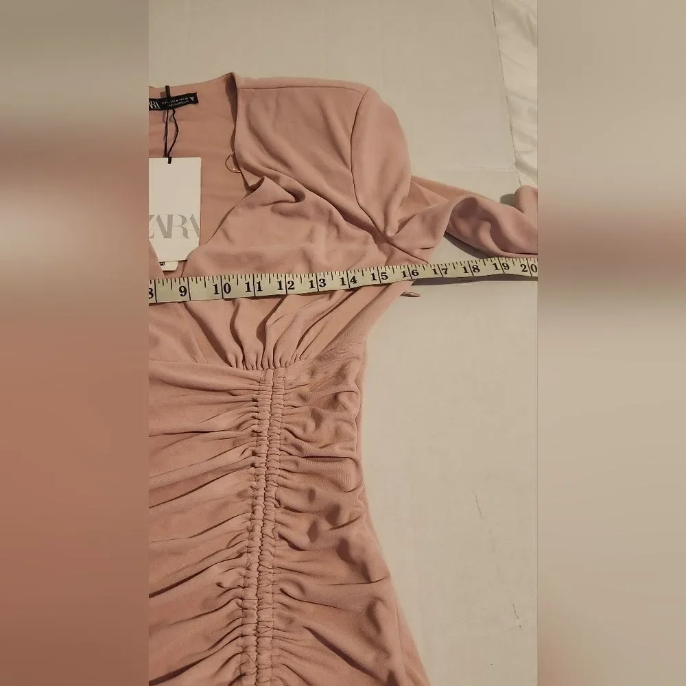 New Zara Pale Pink Mini Ruched Dress Blogger Favorite Size Medium - Picture 7 of 13